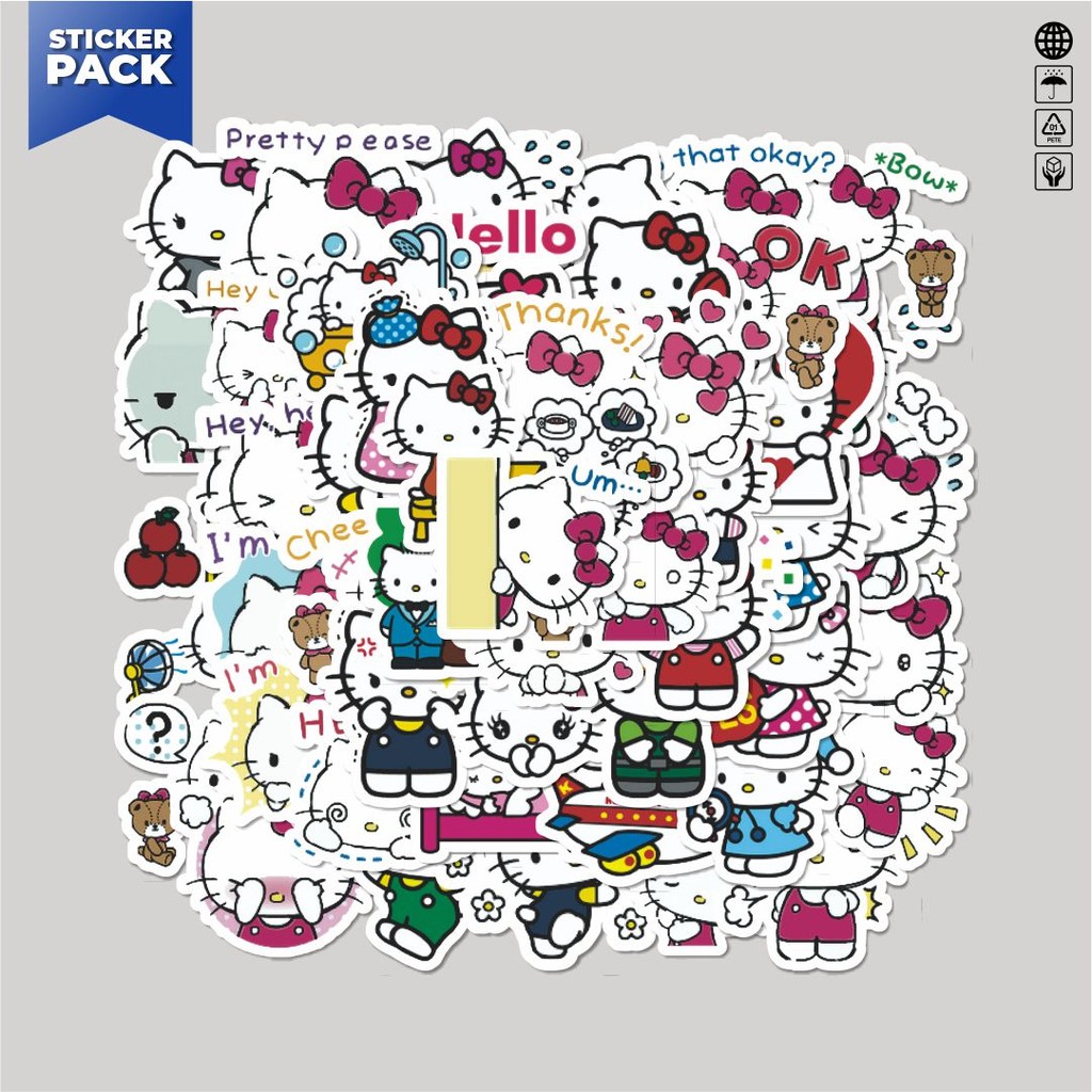 

[100PCS]Stiker Pack Stiker Kartun Hello Kitty V4 Aesthetic Vinyl Anti Air Dekorasi Sticker Laptop Buku Journal Koper Helm Casing HP Gitar Helm Skateboard