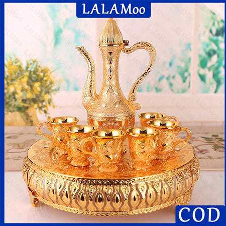 8Pcs Teko Arab Aladin Set Gold Warna Emas Ornament / Set Gelas Anggur Emas Antik Teko / Set Gelas An