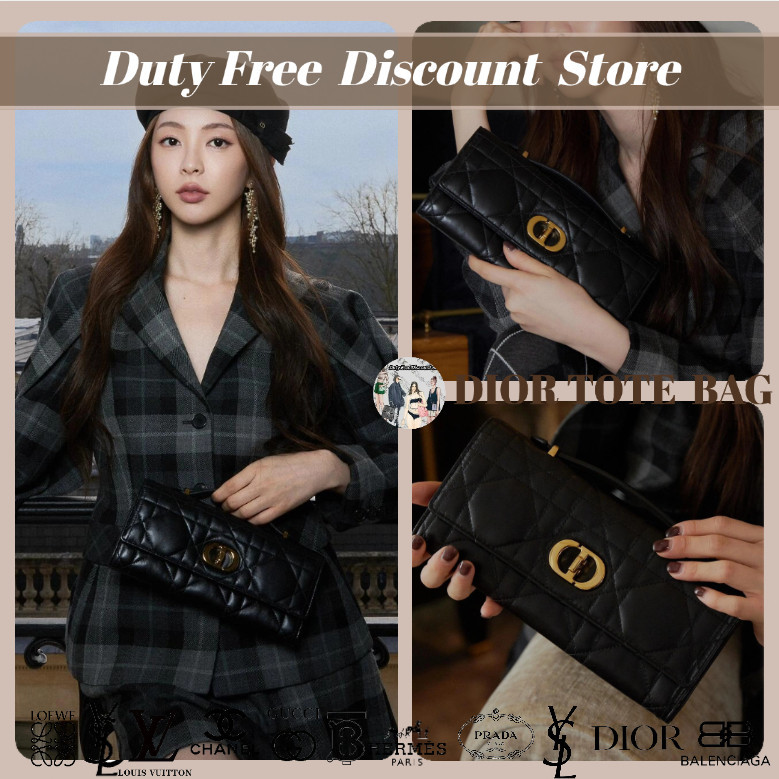 DIOR Miss Caro Top Handle Bag & Tas Tangan & Tas Bahu Lambskin Untuk Wanita Garansi Dua Tahun Asli