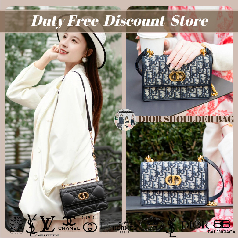 Dior Miss Caro Mini Wanita Rantai Bahu Tas Warna Krim Garansi Dua Tahun Otentik (100% Otentik)