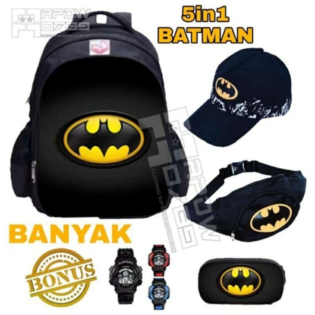 tas sekolah anak laki-laki TK SD PAUD bonus jam tangan topi tas pinggang tempat pencil ransel tas pu