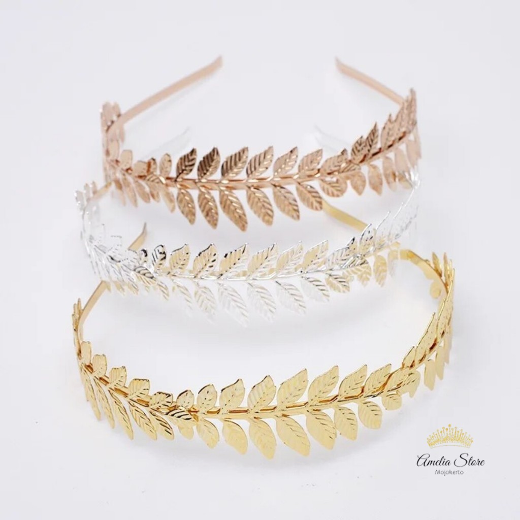 Bando Daun Emas Silver  Logam Daun Pengantin Perempuan