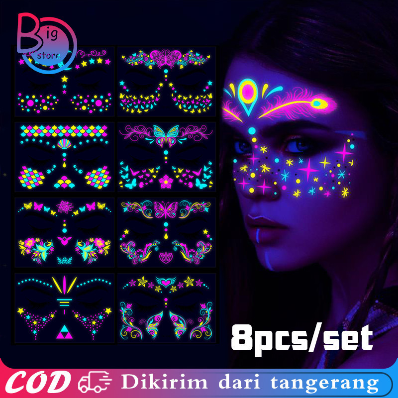 

New Isi 8pcs Sticker Wajah Glow In The Dark Face Sticker Wajah Stiker Face Stiker Wajah Makeup Halloween PartyPremium
