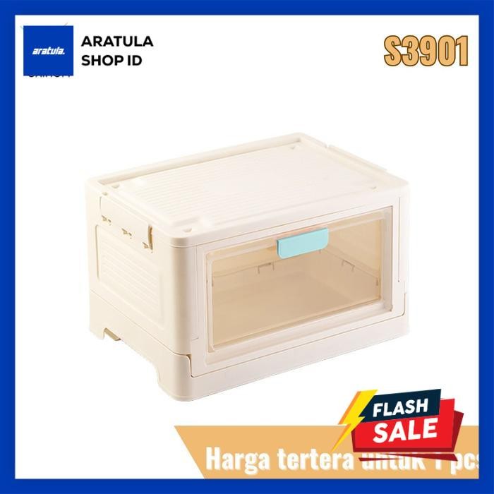 

Oxihom Storage Box Lipat Kotak Penyimpanan Folding Container Plastik Mainan Biru Pakaian - S3901 Putih Handle Biru