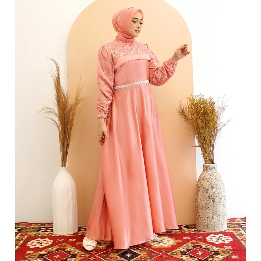 KINAN GAMIS MAXI DRESS PREMIUM MAXMARA SILK TILE / GAMIS PESTA / GAMIS KONDANGAN / MAXI PESTA / GAMI