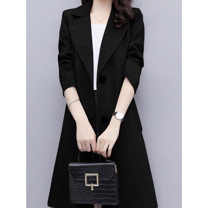 jaket outer hitam polos panjang formal wanita aesthetic baju outer black jumbo kerja kekinian korean