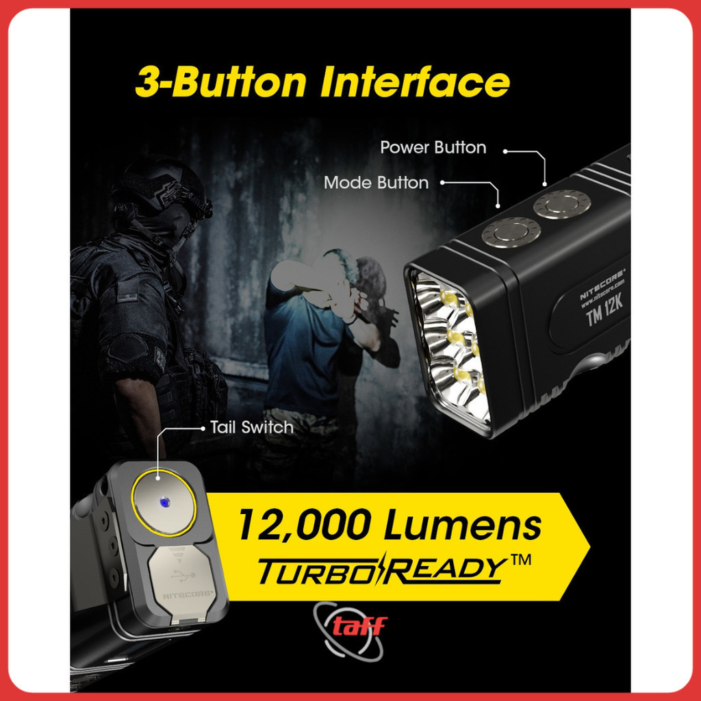 NITECORE Senter LED Flashlight OLED Display Rechargeable 12000 Lumens - TM12K