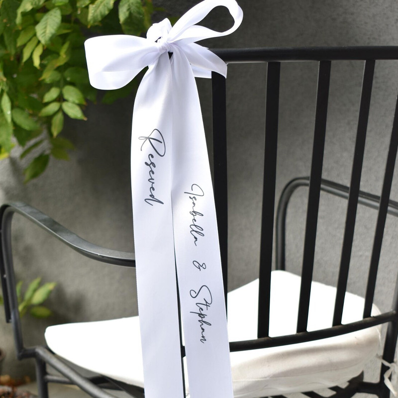 

5pcs Personalized Wedding Chair Seating White Ribbon Tags Reserved Aisle Ribbons for Ceremony or Reception Table Bridesmaid Gift
