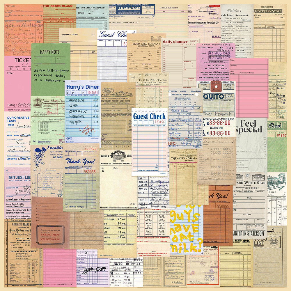 

10/50PCS Retro Funny Bill Label Vintage Guest Check Stickers Waterproof Decals DIY Diary Suitcase Scrapbook Phone Laptop Sticker