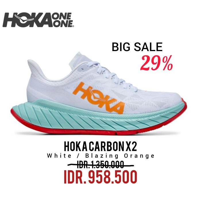 SEPATU RUNNING HOKA CARBON X2 WHITE / BLAZING ORANGE MEN'S   RUNNING 100% ORIGINAL BNIB / SEPATU SNE