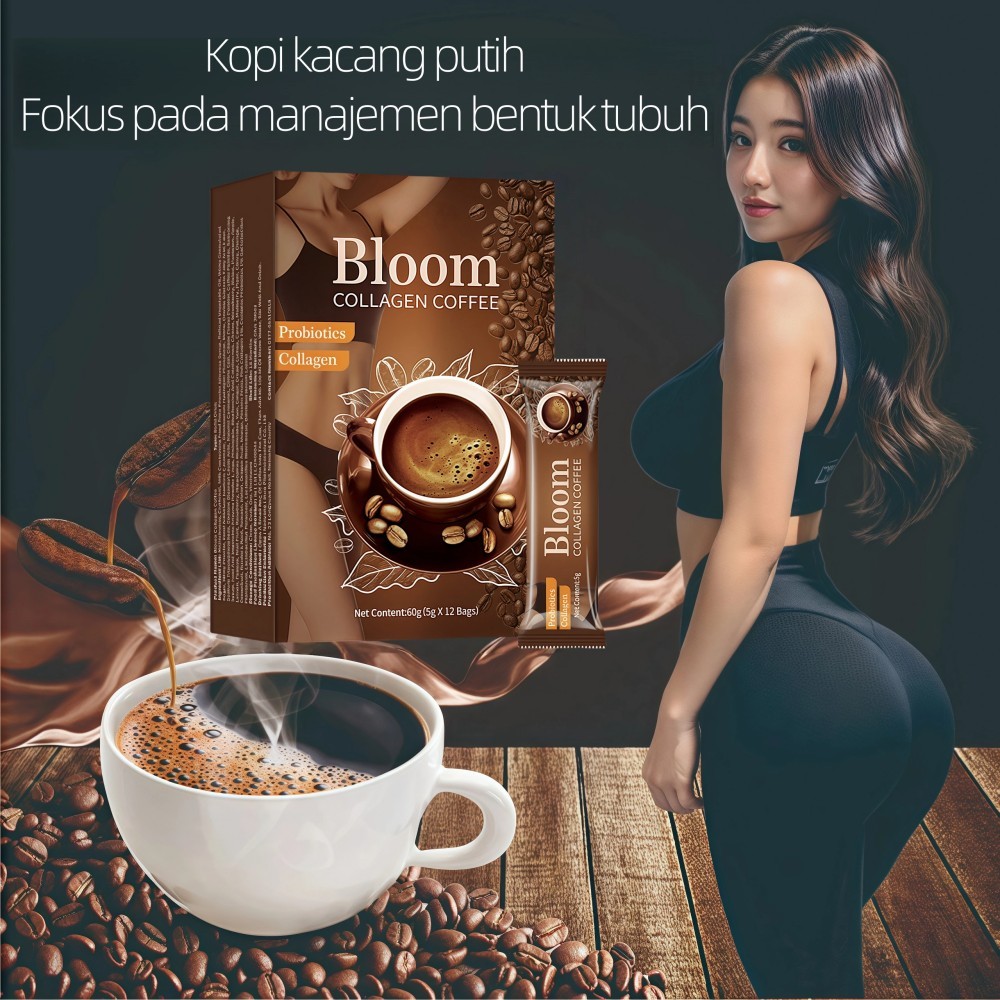 

Bloom Collagen Coffee Kopi Diet Enzim Pelangsing Tubuh Penghancur Lemak Instant Coffee Robusta Collagen（5g x 12kantong）