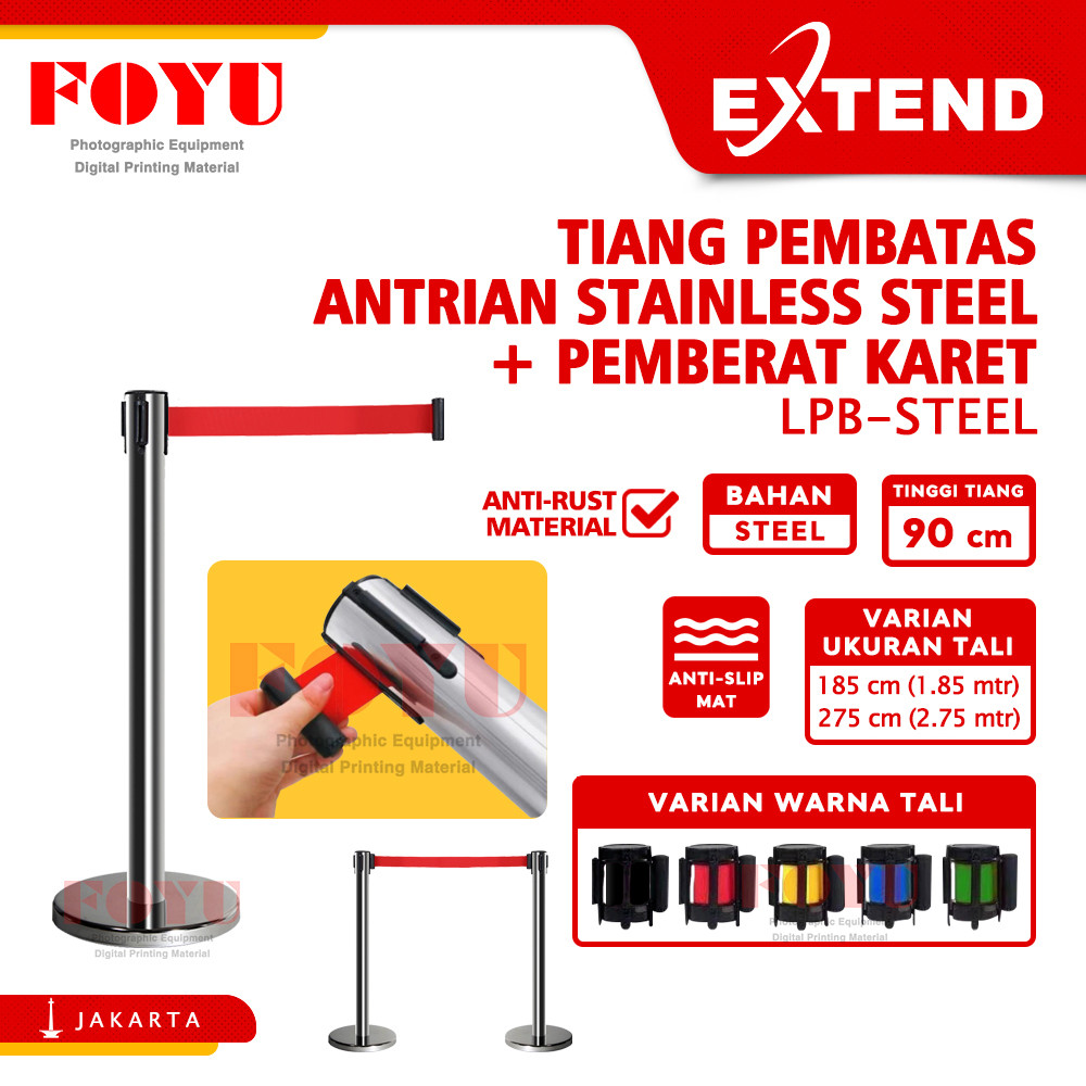 

NEW PRODUK Tiang Pembatas Antrian Antrean Pita Stainless Steel Queue Que Line Pole Railing Stand 2 3 meter Extend LPB-Steel TERLARIS