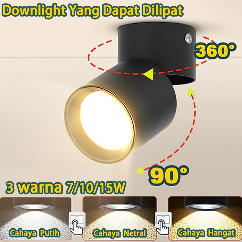 Lampu Downlight 3 Warna Lampu Sorot Led Dapat Dilipat Indoor Downlight Outbow 7w 10w 15w Lampu Plafo