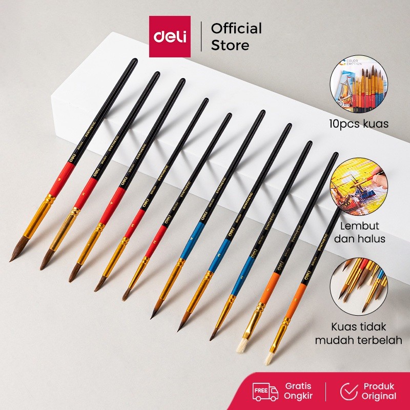 

Deli Kuas Lukis Isi 10 / Flat and Rounded Brush Lembut dan Halus EC407