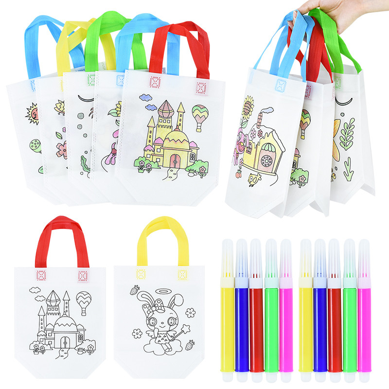 

DIY Graffiti Bags with Coloring Marker Painting Kids Arts Crafts Birthday Party Favors Felt Gift Bags Color Filling Drawing Toys