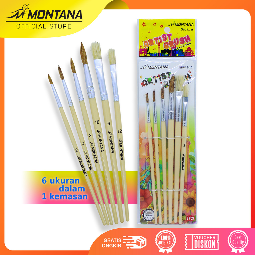

MONTANA Art Brush Set Alat Lukis Kuas Cat Air Minyak Watercolor Brush Acrylic Brw 2-12