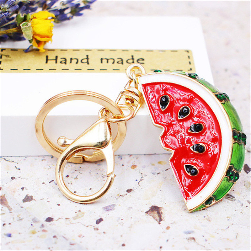 

Alloy Simulation Watermelon Keychain Creative Summer Fruit Environmental Protection Model Car Phone Bag Pendant Ornaments Gift
