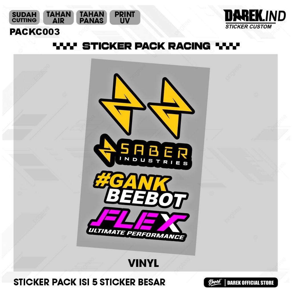 

Sticker Pack Brand Racing Saber Gank Beebot Flex print Cutting Hologram Vinyl