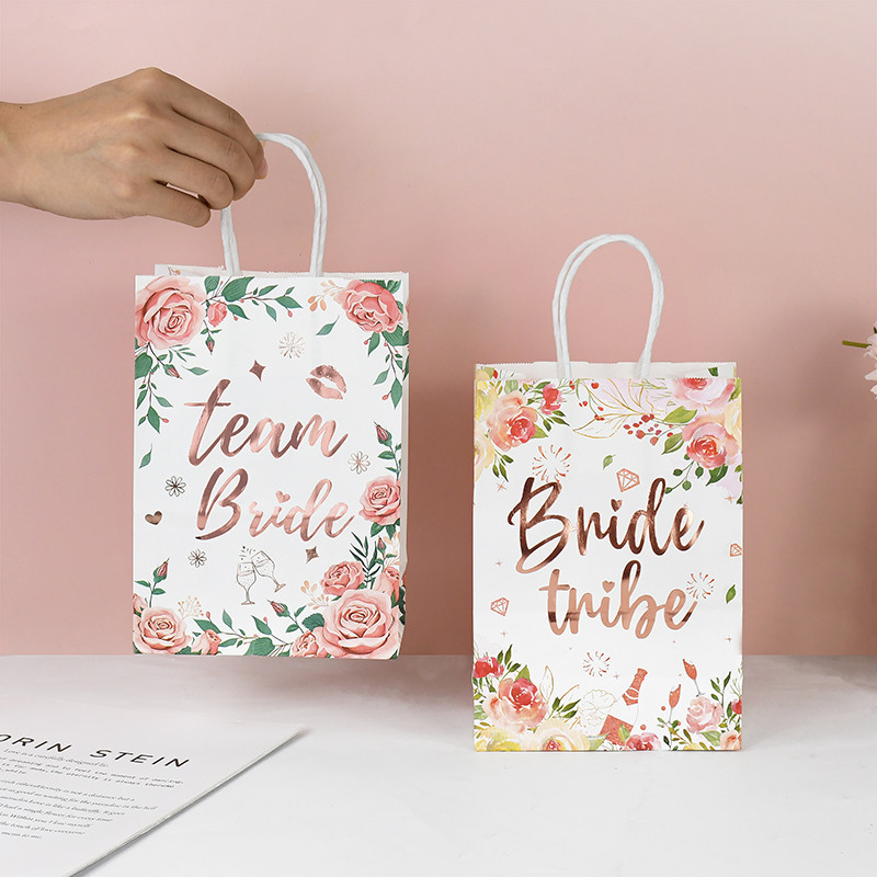 

10Pcs Team Bride Paper Gift Bags with Handles Bridesmaid Gift Packaging Bag Wedding Bridal Shower Party Decoration Supplies