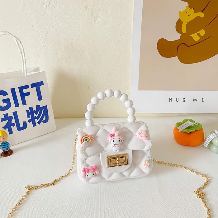 "S.LN.S" - Tas Jelly Bag Mutiara Fashion Korea 3D Mini Anak Karakter Handbag Gaya Korea - Putih