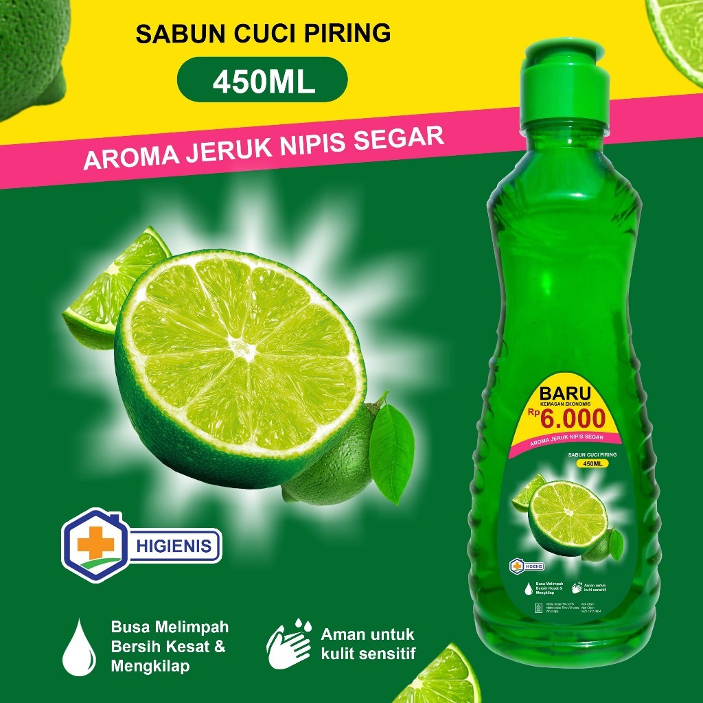 Sabun Cuci Piring 450ML Jeruk Nipis Busa Melimpah dish soap Kemasan Botol tutup Fliptop Pembersih le