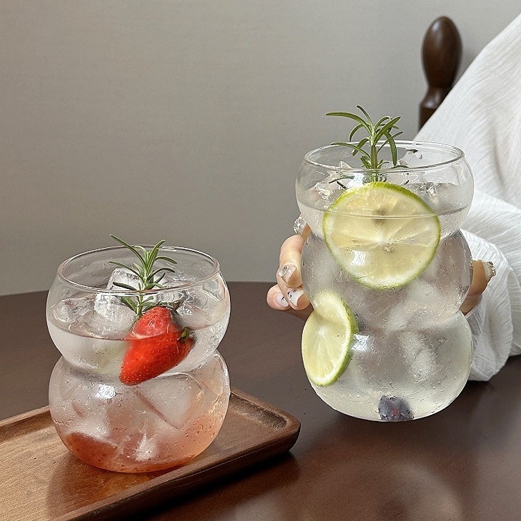 Gelas Kaca Gelas Matcha Gelas Kopi Gelas Tumbler Lucu Plus Sedotan Estetik Model Beruang Gelas Kopi 