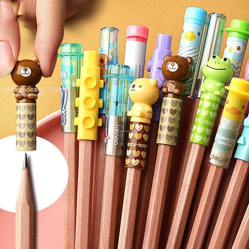 

4Pcs Cute Cartoon Pencil Protective Cover Plastic Bear Frog Pen Lid Kawaii Pencil Extender Gifts For Kids Students Stationery