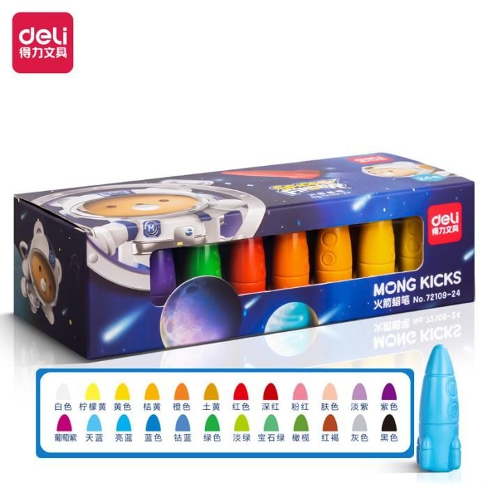 

Crayon plastik roket anak Deli,Krayon cat plastik model,Plastic Crayon - Deli 24 warna