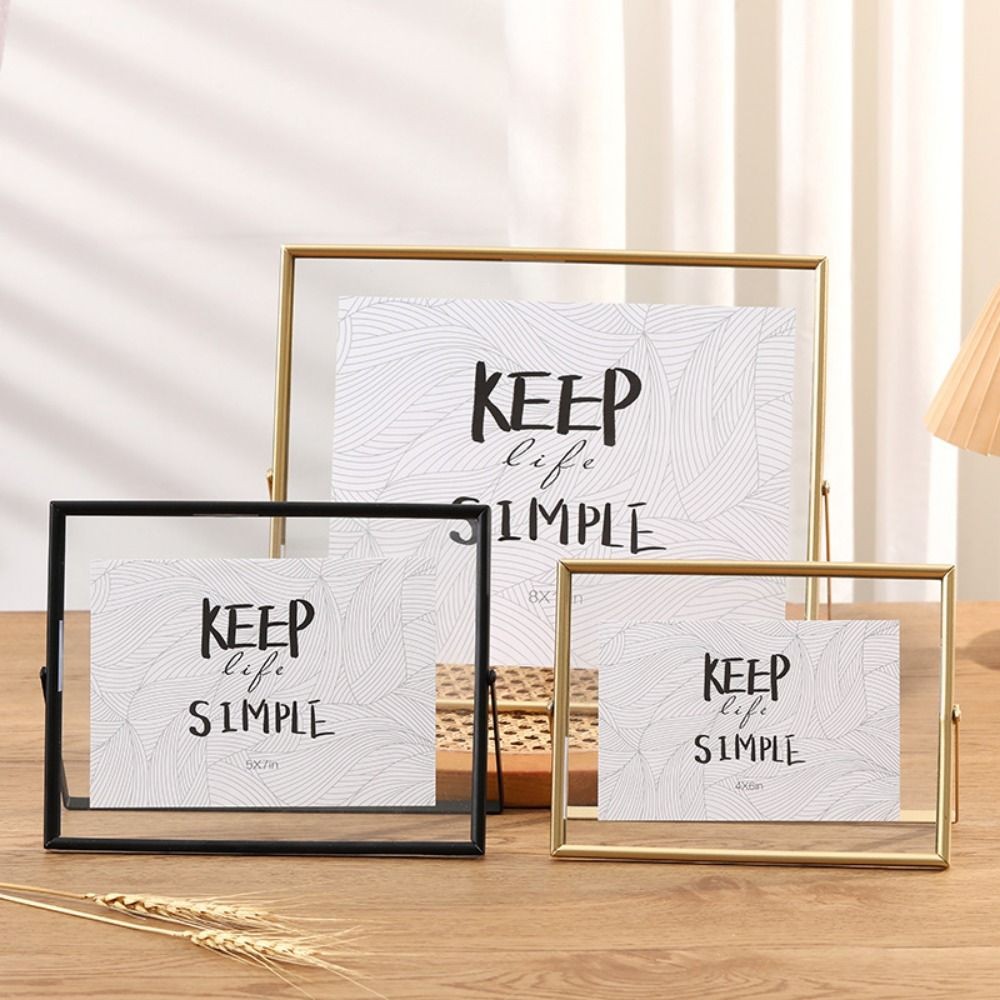 

Minimalist Style Metal Photo Frame Transparent Surface Free Standing Tabletop Decorative Frame Horizontal Sturdy
