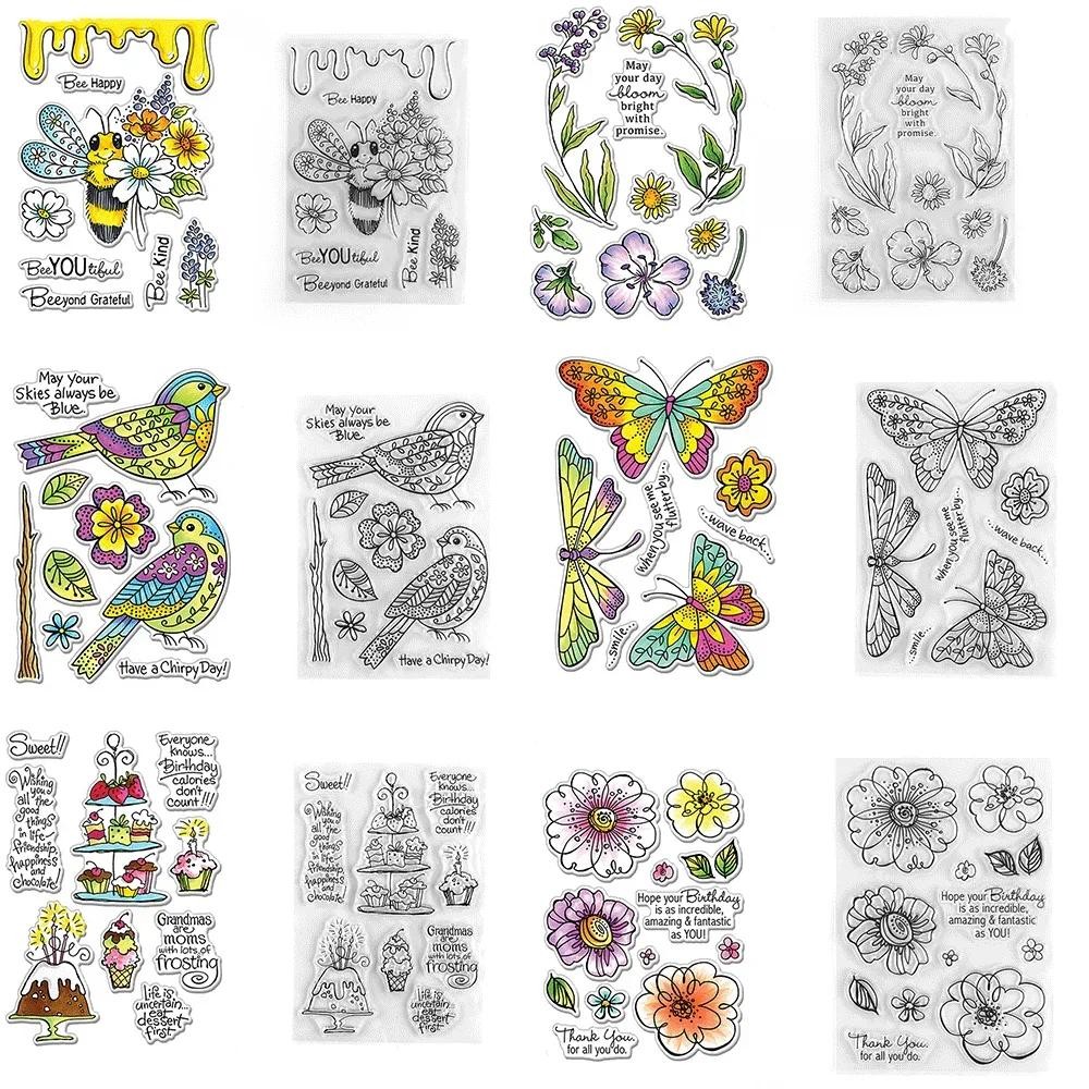 

Bird Bee Insect Flower Clear Stamps For DIY Craft Making Card Photo Album Scrapbooking Decoration Template Mould Art Decoration