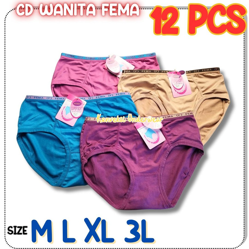 3, 6, 12pcs Celana Dalam Fema  Cd Wanita Dewasa Lusinan Murah Fema Harga Grosir