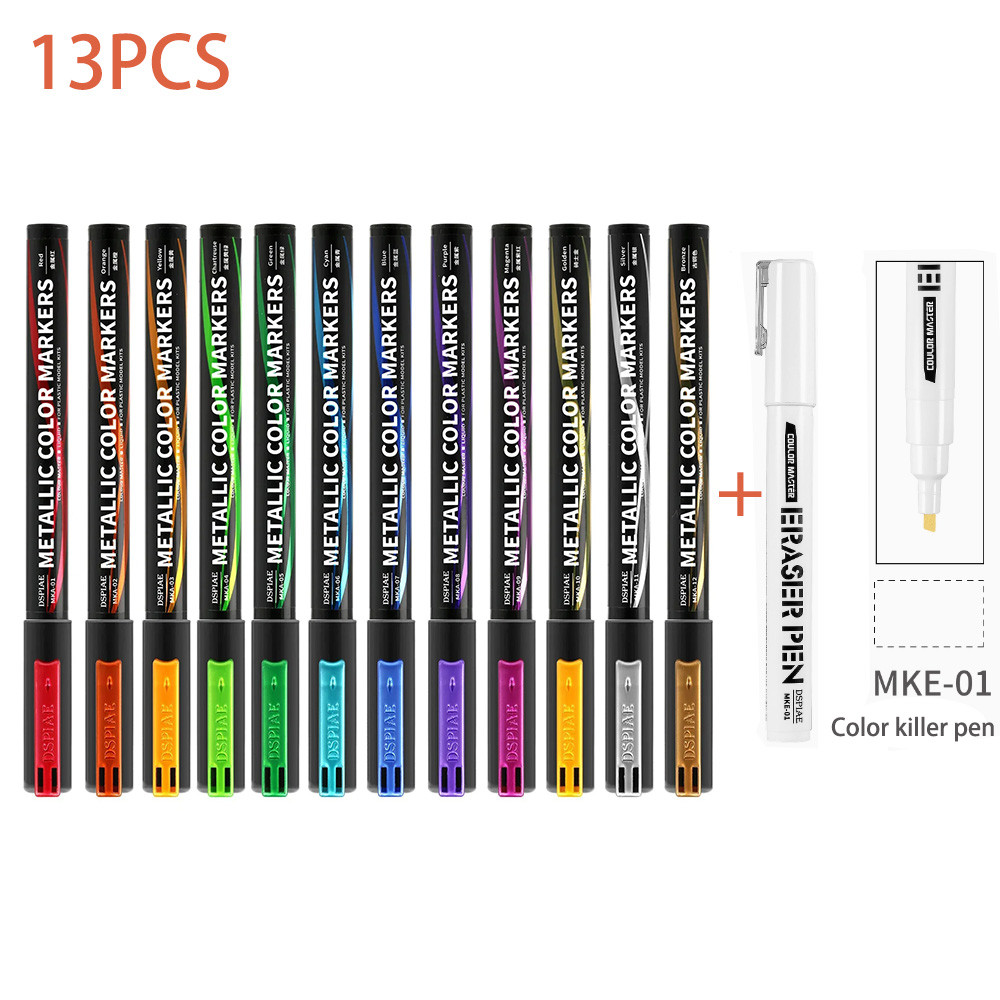

1/13PCS DSPIAE MKA 12 Colors Super Metallic Marker Brush Pen Water-based Soft Head for Gundam Mecha Model Making Hobby DIY Tool