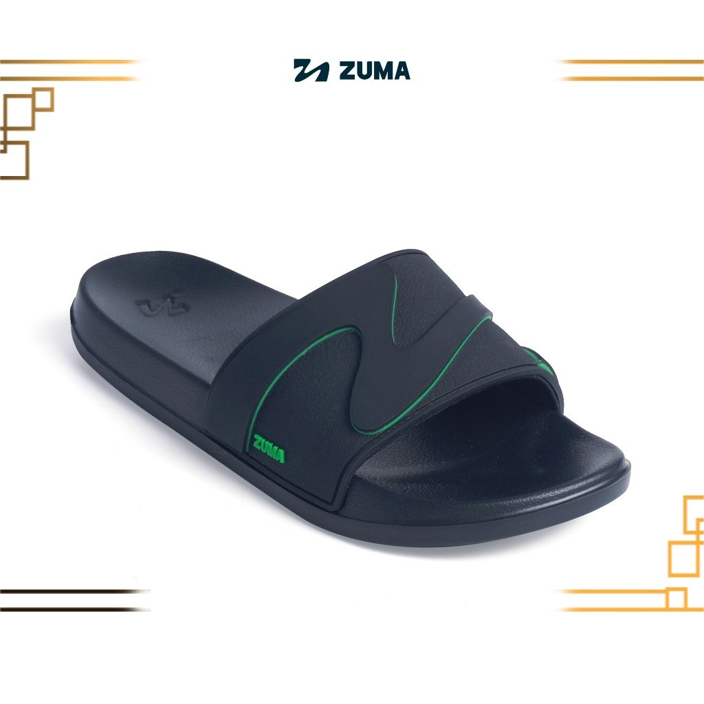 Zuma Men Zorro 1 Black, Sandal Slop Pria Karet Slip On Polos, Hitam