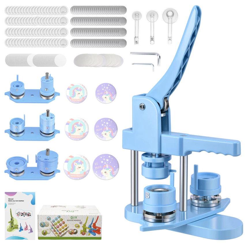 

Stock siap + COD Ditingkatkan mesin pembuat lencana tombol, DC-109 mesin tekan tombol, 25,32,58mm cetakan DIY Pin Pin Kit dengan tanda tanda 300pcs Upgraded Rotating Button Badge Maker Machine mold DIY Badge Pin Maker Machine Kit with 300pcs Badge Parts