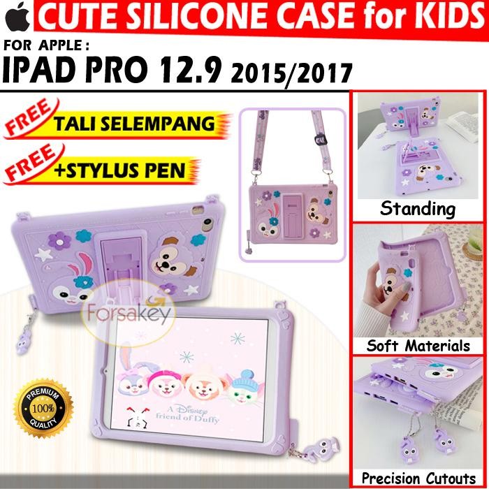 IPad Pro 12.9 Inch  KID Soft Case Casing Cover Anak Tali Lucu - Ungu