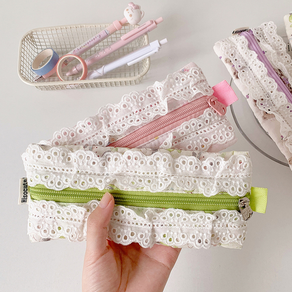 

SHINSDAY Tempat Pensil Pouch Kain Renda Coquette Aesthetic Korea Cute Ribbon Penyimpanan Serbaguna