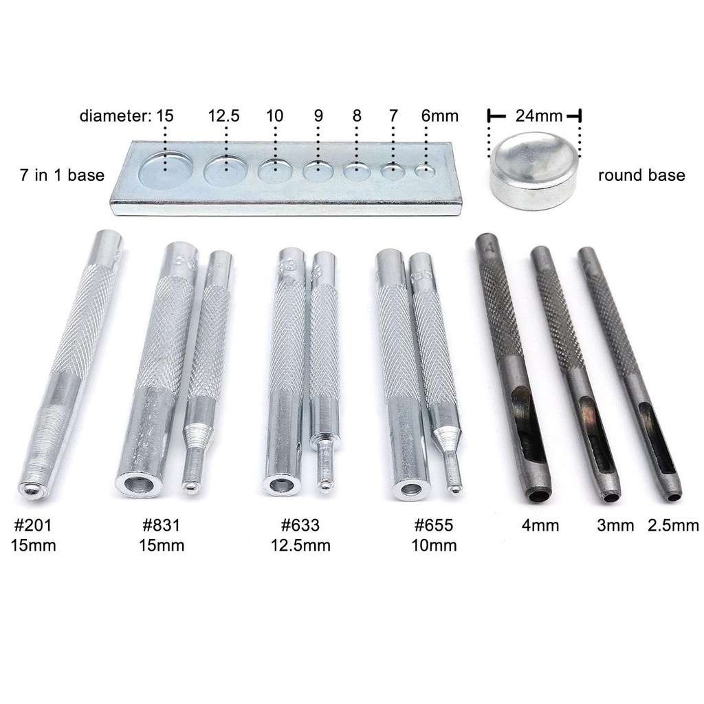 

Hand Punch Tools for 10/12.5/15mm #633 655 831 201 Press Popper Snap Button Stud Fastener Leather Jacket Bag Clothes Repair DIY