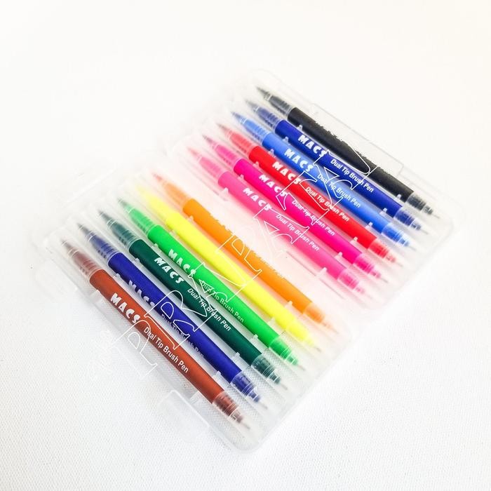 

Macs Dual Tip Brush Pen Marker Color 12/24 Warna Spidol - 12 Warna