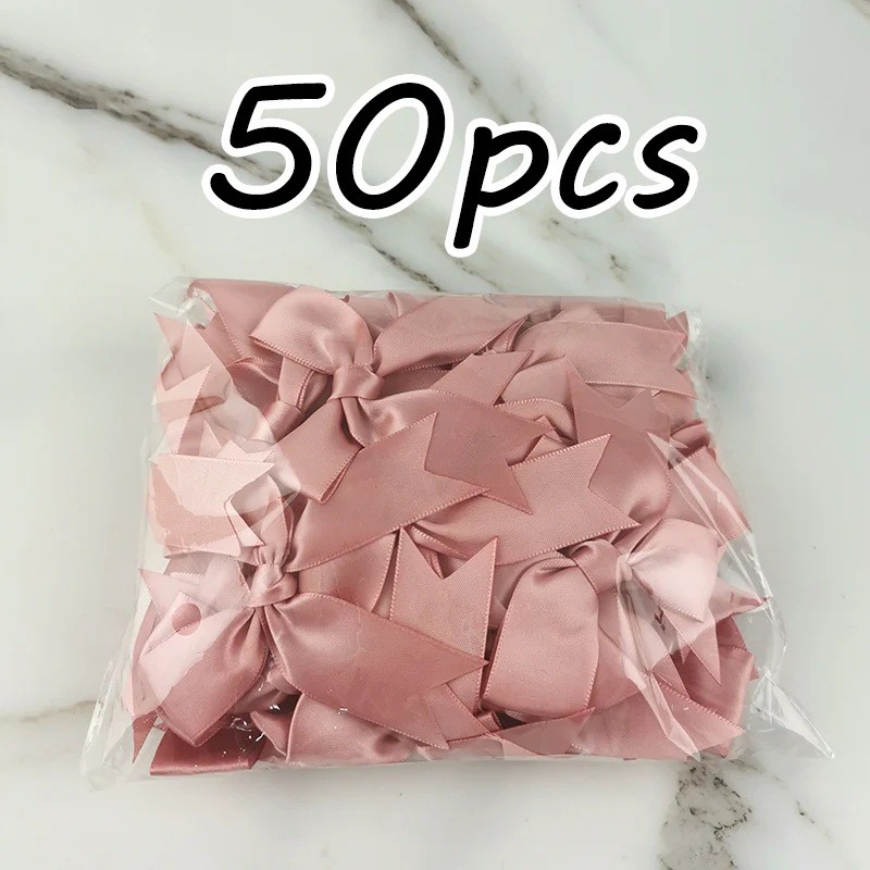 

50pcs/bag 85*85mm Fresh Pink Ribbon Bows Small Size Satin Ribbon Bow Flower Craft Decoration Handwork DIY Party Decoration