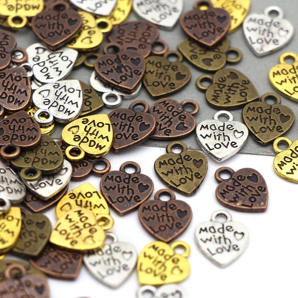 

Metal Handmade Labels Heart Shape Hand Made With Love Tags Silver Gold Bronze Alloy Charm Tags For Clothing Garment Accessories
