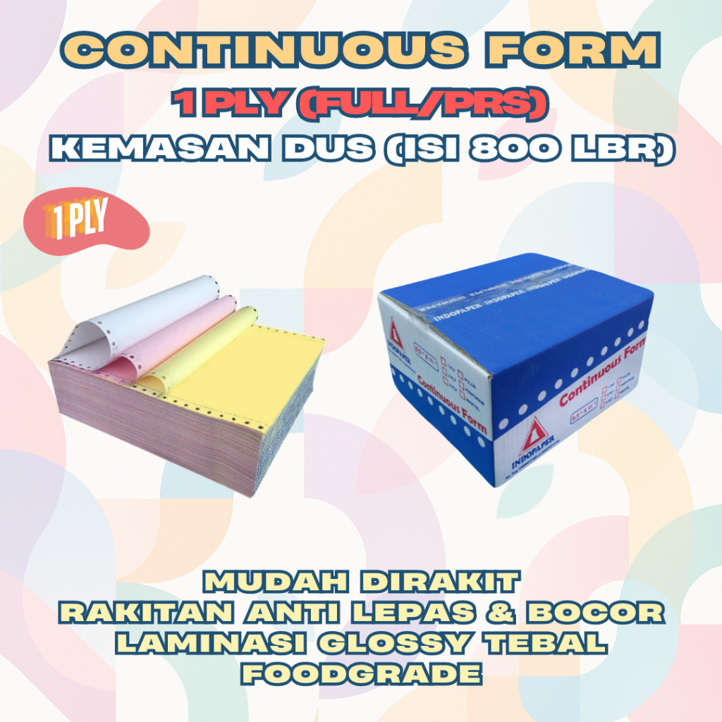 

MANNA Continuous Form 1 ply FULL PERFORASI HVS Putih, Tebal, Tembusan Jelas 60 GSM
