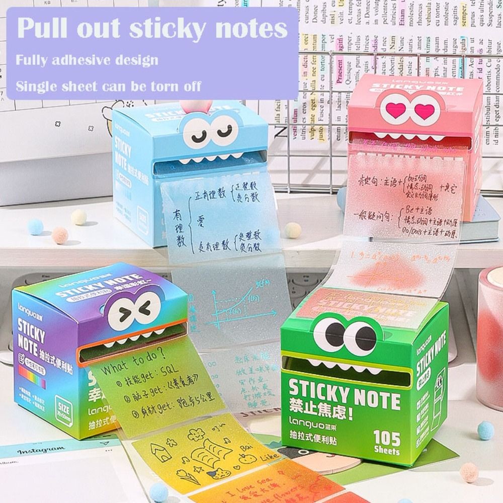 

105 Sheets Cartoon Memo Pad Paper Pull Out Design Self-Adhesive Planner Sticker Korean Style Sticky Notes