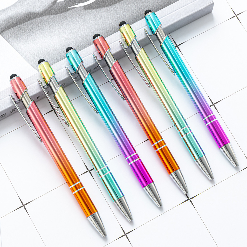

1-3-4-7 pcs Stationery Office School Supplies Gradient Color Press Touch Screen Ballpoint Pen Cute Metal Pens