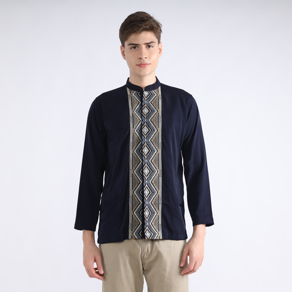 LR2 Dawn of Time - Kemeja Koko Bordir Lengan Panjang Pria  - Sapphire