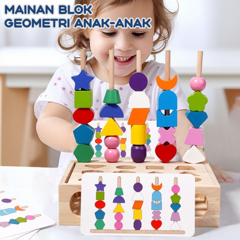 Wooden Puzzle Toy Chunky Mainan Edukasi Anak Set Shape Matching