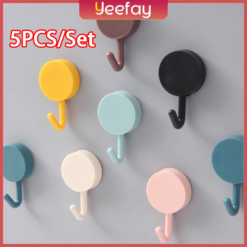 5PCS Gantungan Hook Tempel Dinding Kamar Mandi Dapur Bulat / Gantungan Tempel Tanpa Bor qxf