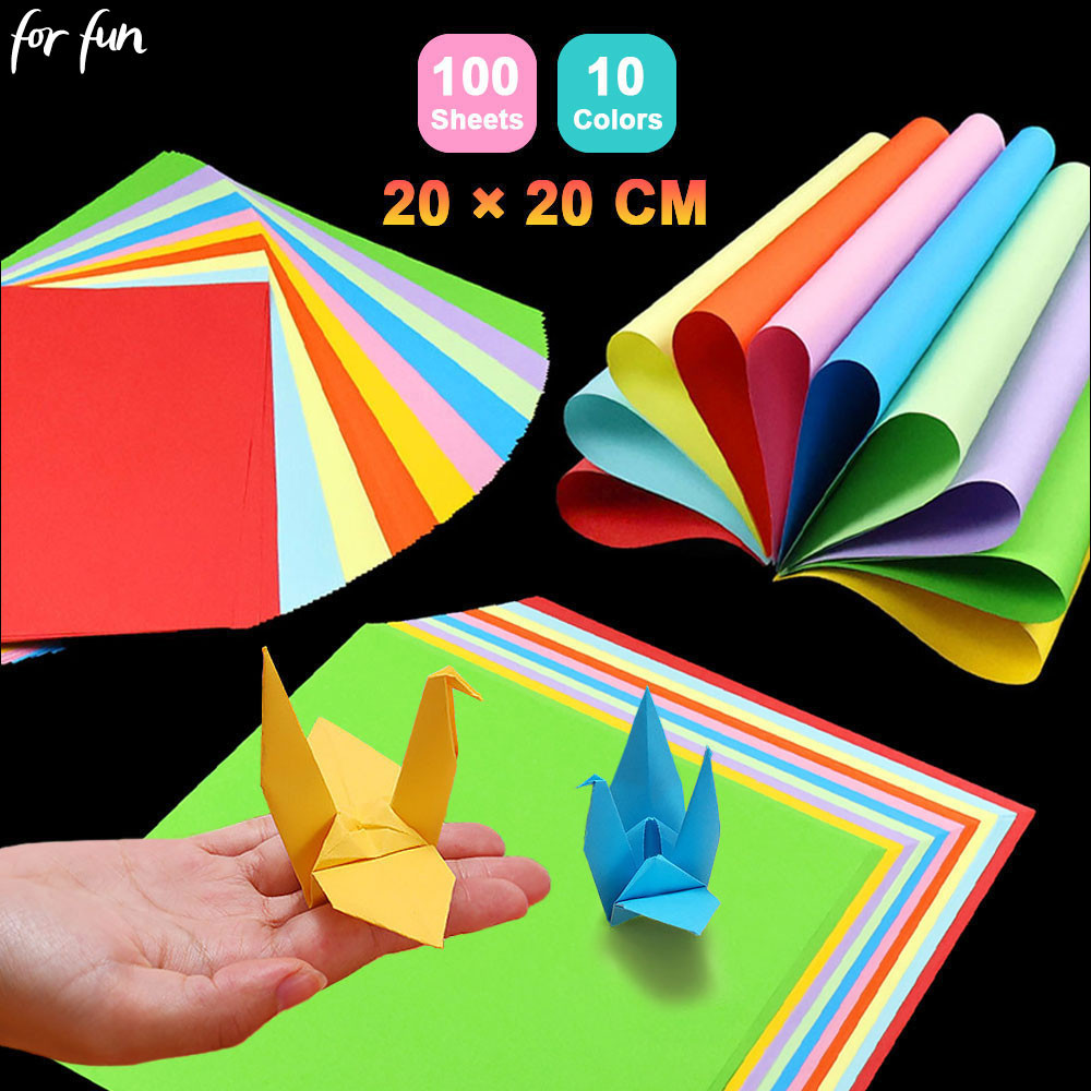 

For Fun 10 Colors 100 Sheets Double Sides Colored Paper 20x20cm Square Origami Children's Handmade Origami DIY Paper Cutting
