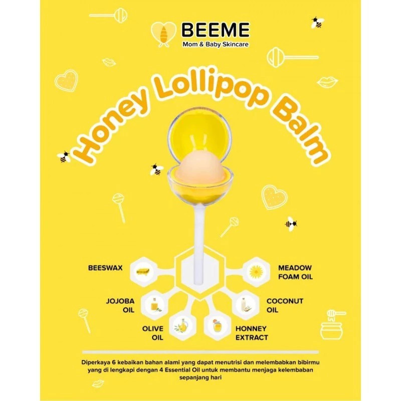 Beeme Honey Lollipop – Pelembap Bibir Bayi & Anak, Lembut & Food Grade