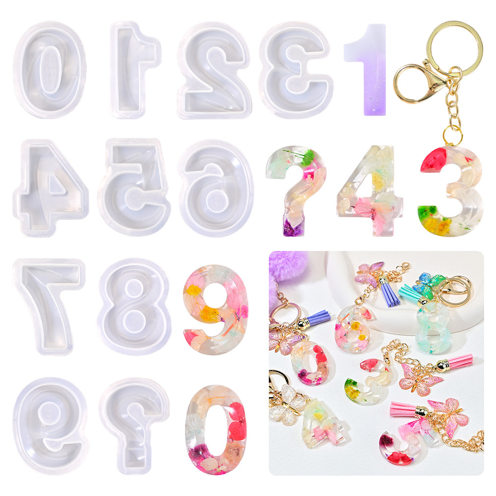 

SZ082 DIY 0-9 Arabic Numerals Silicone Mould Digit Birthday Candle Mold Creative Question Mark Number Keychain Resin Molds