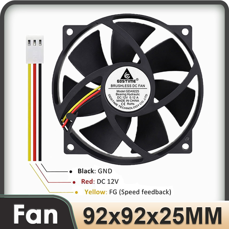 GDSTIME 92mm 12V Computer Round Fan 92 x 25mm 3 Pin 9025 CPU DC Brushless Fan 9CM Case Fan CoolerFor